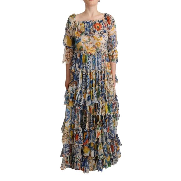 Dolce & Gabbana | Dresses | Dolce Gabbana Multicolor Majolica Layered Maxi  Silk Dress | Poshmark